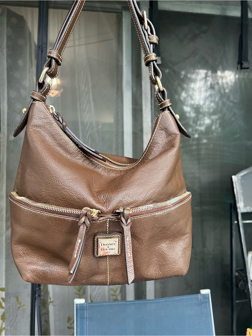 Dooney & Bourke Brown Leather Hobo Shoulder Bag with Gold Hardware